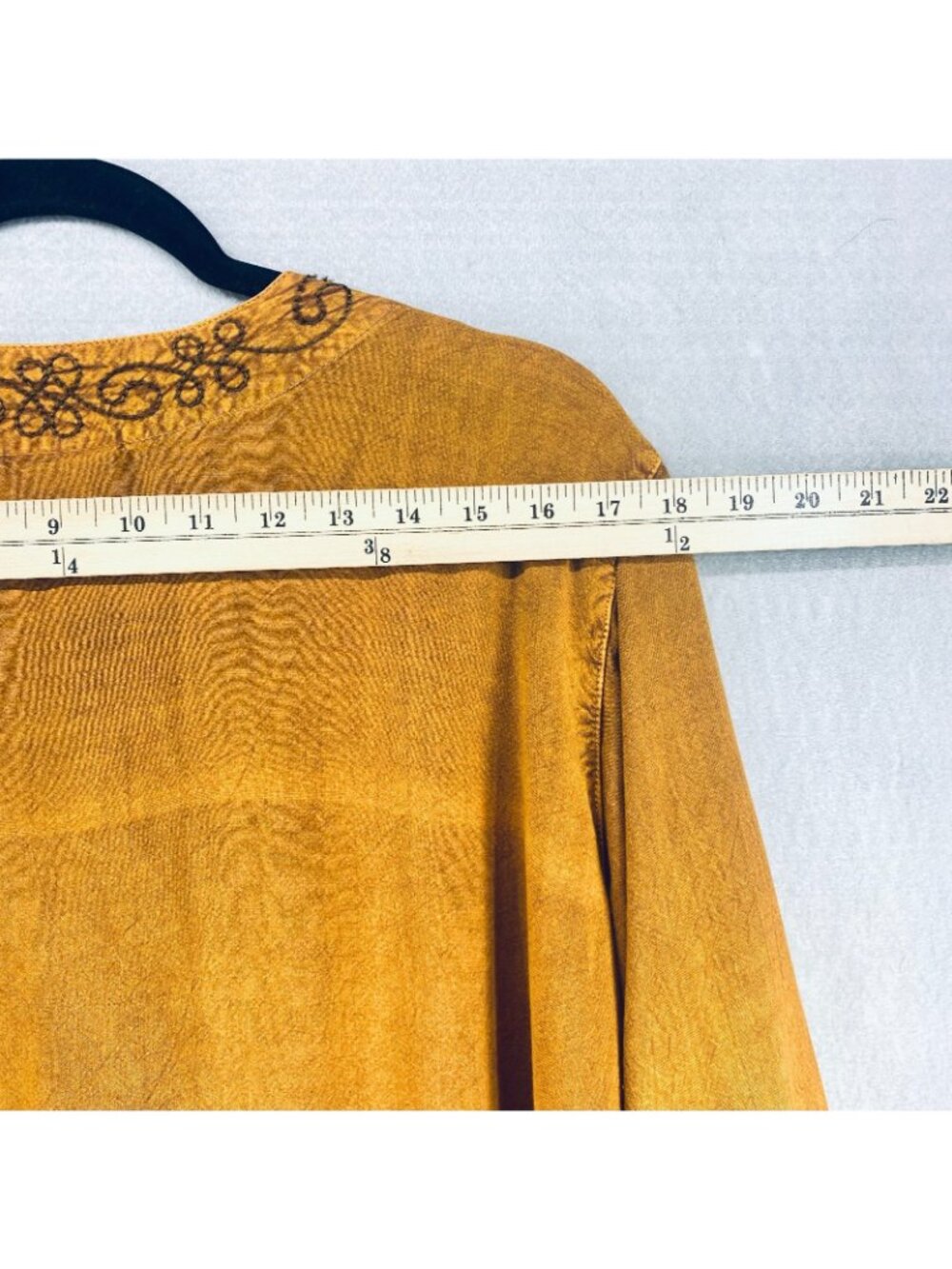 Vintage y2k Top Womens L Orange Floral Embroidered Patchwork Blouse Boho Velvet - Picture 8 of 12